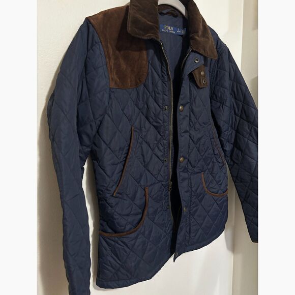 Polo Ralph Lauren Quilted Barn Jacket Navy Brown Corduroy Trim Womens M/M - Picture 3 of 9